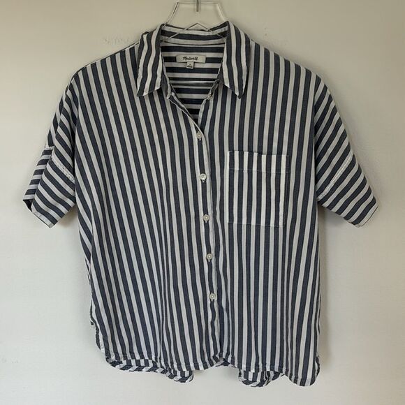 Madewell Daily Shirt In Stripe Short Sleeve Button Front Blue White Size Small - Picture 4 of 10